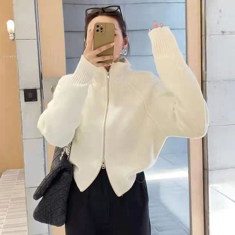 Women's cardigan with high-quality zipper and stand-up collar NOVAE