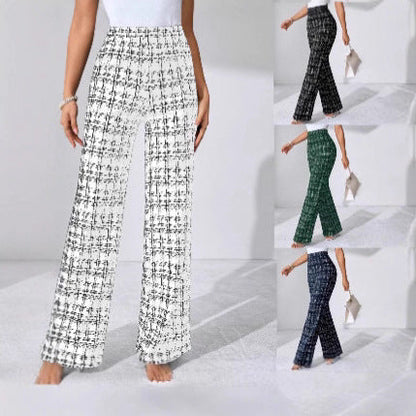 Women's High-Waisted Palazzo Trousers with Textured Check Pattern NOVAE