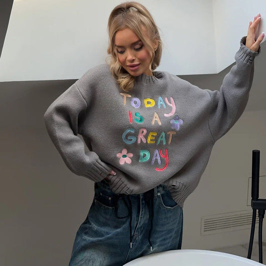 Women's oversized sweatshirt with colorful embroidery design NOVAE