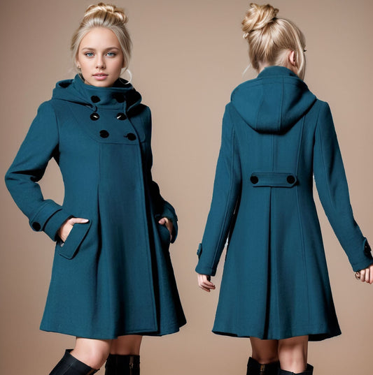 Women's elegant coat with high collar and functional pockets NOVAE