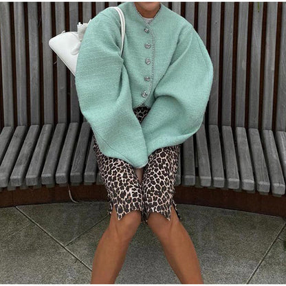 Women's cropped jacket with voluminous sleeves and decorative buttons NOVAE