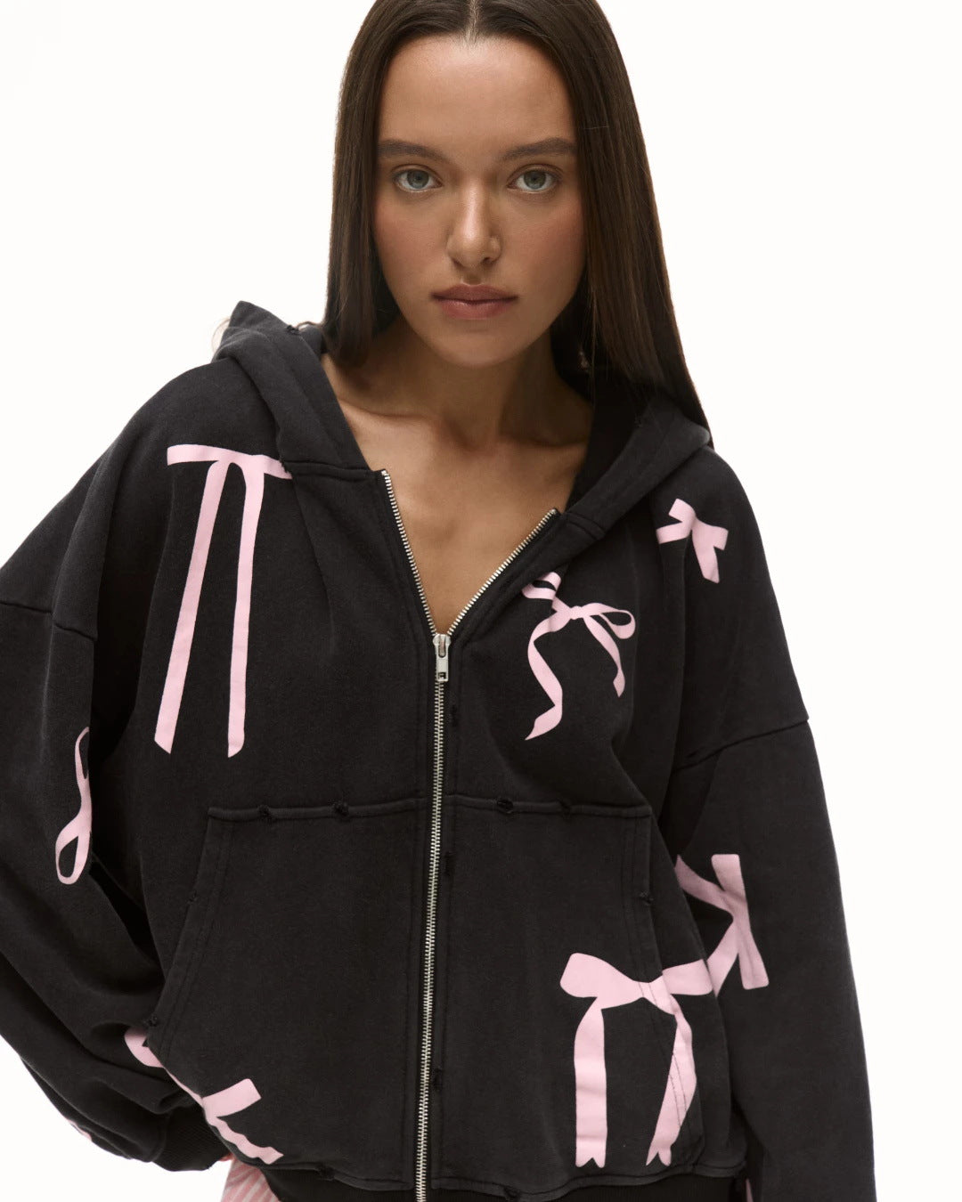 Women's Oversized Hooded Jacket with Eye-Catching Ribbon Design NOVAE