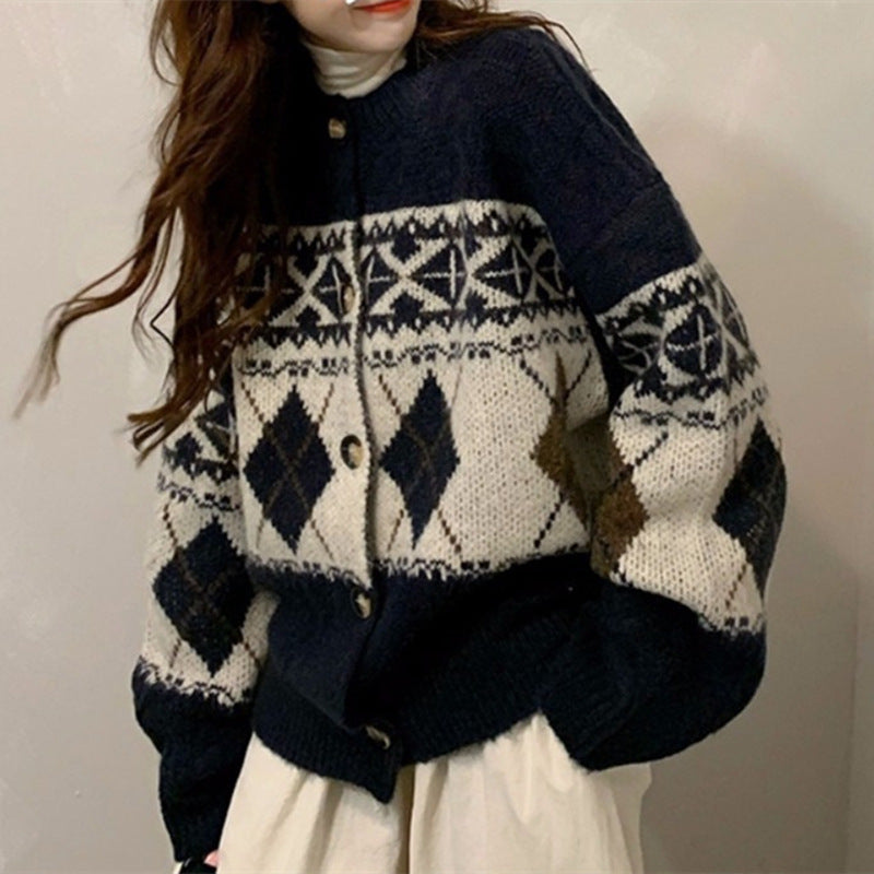 Women's chunky knit jacket with decorative Norwegian pattern NOVAE
