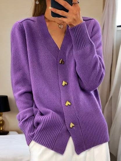 Women's cozy cardigan with heart buttons and V-neck NOVAE