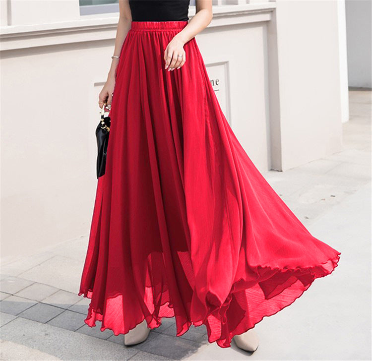 Women's long, flowing skirt with elastic waistband and swing hem NOVAE