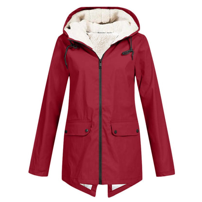 Women's weatherproof and lined rain jacket with adjustable hood collar NOVAE