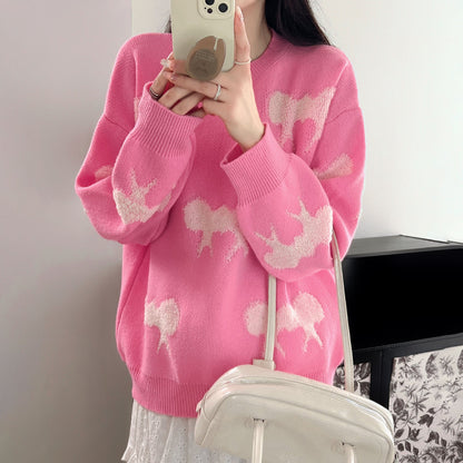 Women's Cozy Knit Sweater with Playful Bow Motif NOVAE