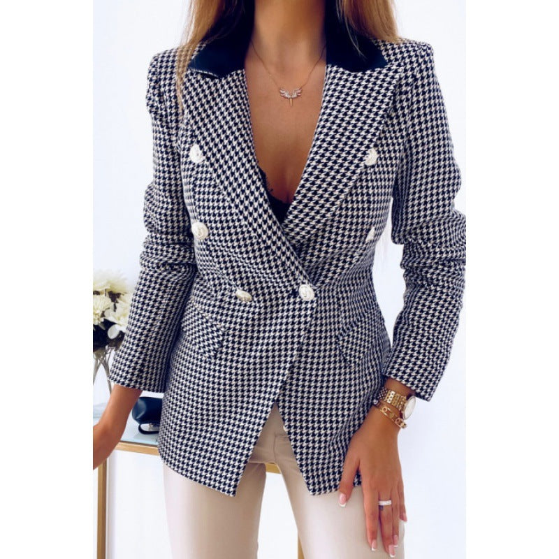 Women's chic checked blazer jacket with double-breasted button closure and tailored silhouette NOVAE