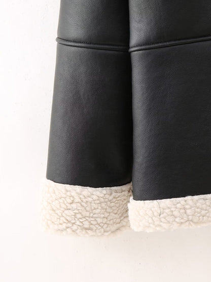 Women's faux leather jacket with cozy lining and high collar NOVAE