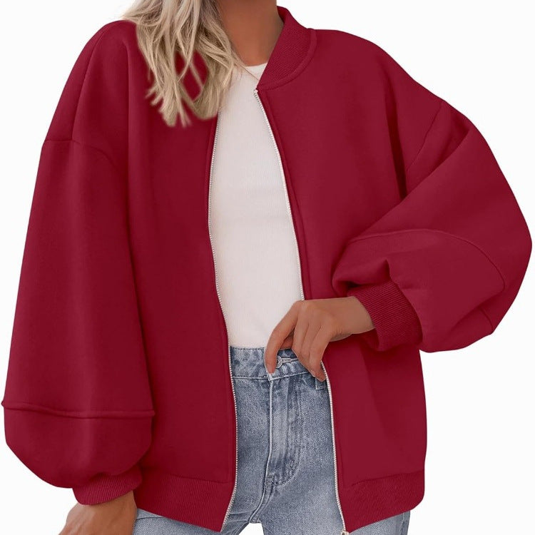 Women's Oversized Bomber Jacket with Zipper and Elastic Cuffs NOVAE
