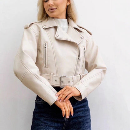 Women's fashionable biker jacket in a minimalist design with practical zip pockets NOVAE