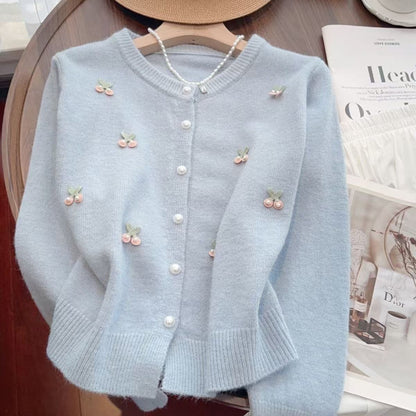 Women's Elegant Cardigan with Floral Appliqués NOVAE