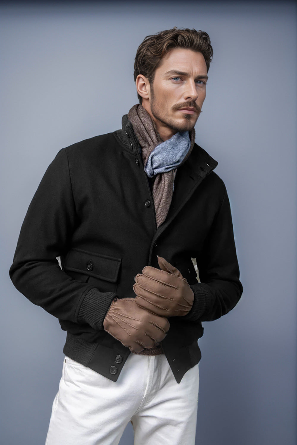 Men's casual transitional jacket with practical pockets and high collar NOVAE