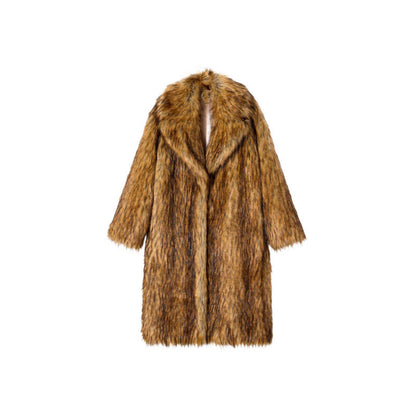 Women's luxury faux fur coat with wide lapel and adjustable belt NOVAE