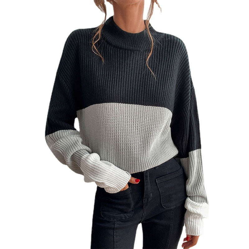 Women's chunky knit sweater with innovative color block design NOVAE