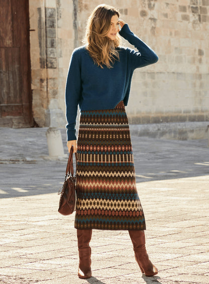 Women's maxi skirts with modern ethnic pattern and elastic waistband NOVAE