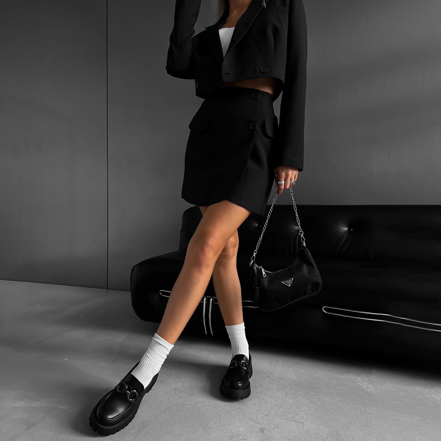 Women's blazer-skirt set with fashionable cut and practical pockets NOVAE