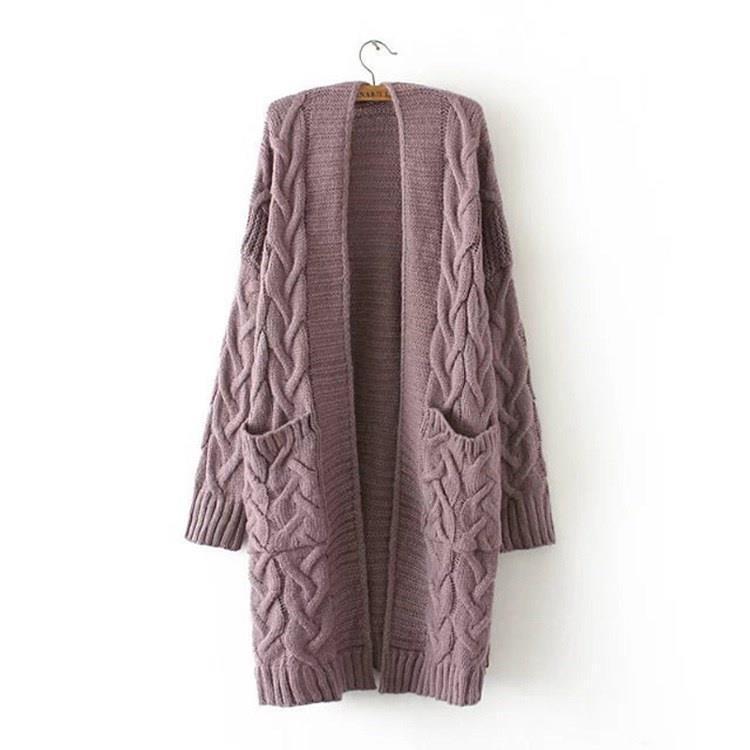 Women's cardigan with chunky cable knit pattern and pockets NOVAE