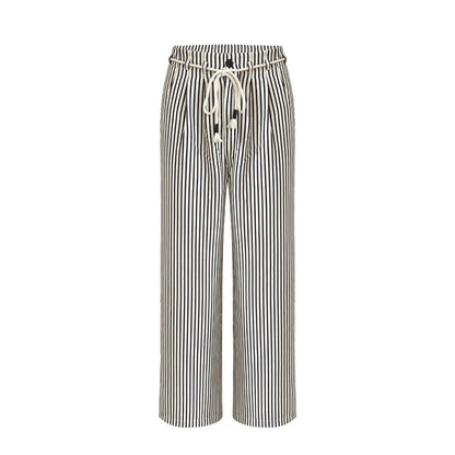 Women's Comfortable Beach Trousers with Casual Striped Pattern and Braided Waistband NOVAE