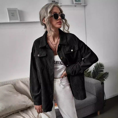 Women's casual corduroy jacket with decorative buttons and practical pockets NOVAE