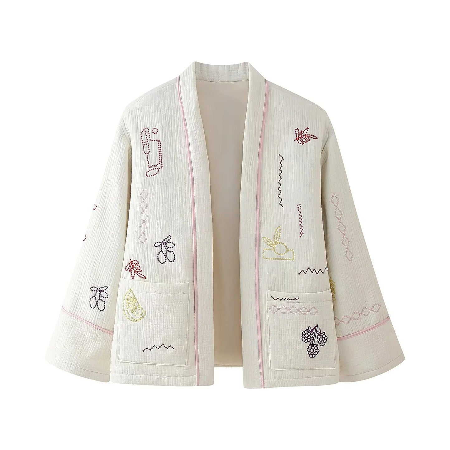 Women's casual kimono jacket with unique embroidery NOVAE