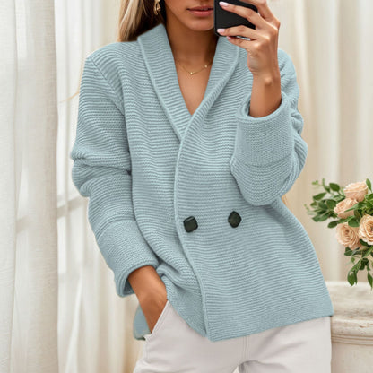 Women's cardigan with high collar and stylish button closure NOVAE