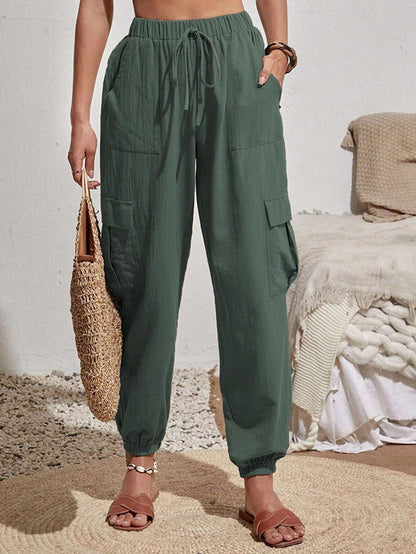 Women's casual cargo trousers with elasticated waistband and practical pockets NOVAE
