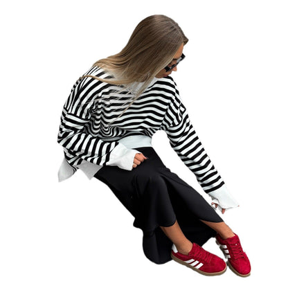 Women's striped sweater in a casual oversized style with wide sleeves NOVAE