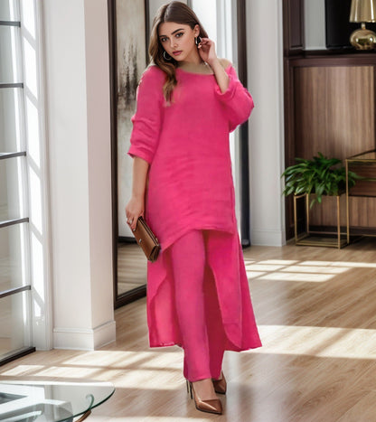 Women's elegant linen blouse with an asymmetrical cut and casual design NOVAE