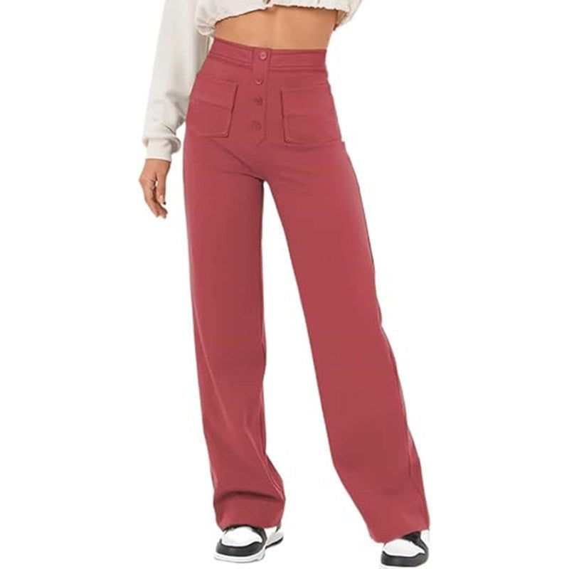 Women's elegant high-waisted lounge trousers with large pockets and button closure NOVAE