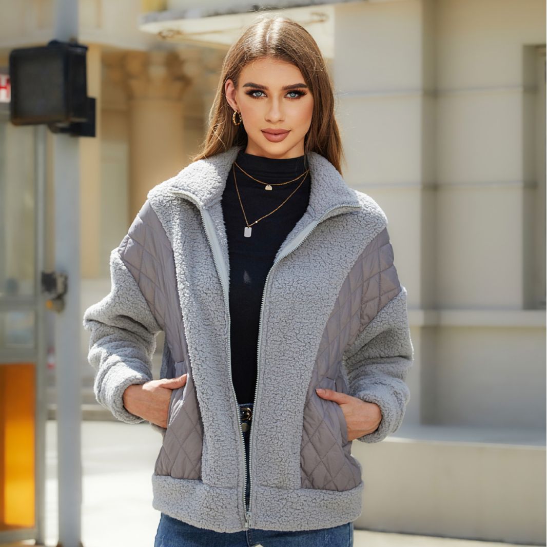Women's Cozy Fleece Jacket with Quilted Details and Practical Pockets NOVAE