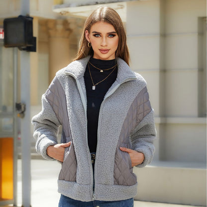 Women's Cozy Fleece Jacket with Quilted Details and Practical Pockets NOVAE