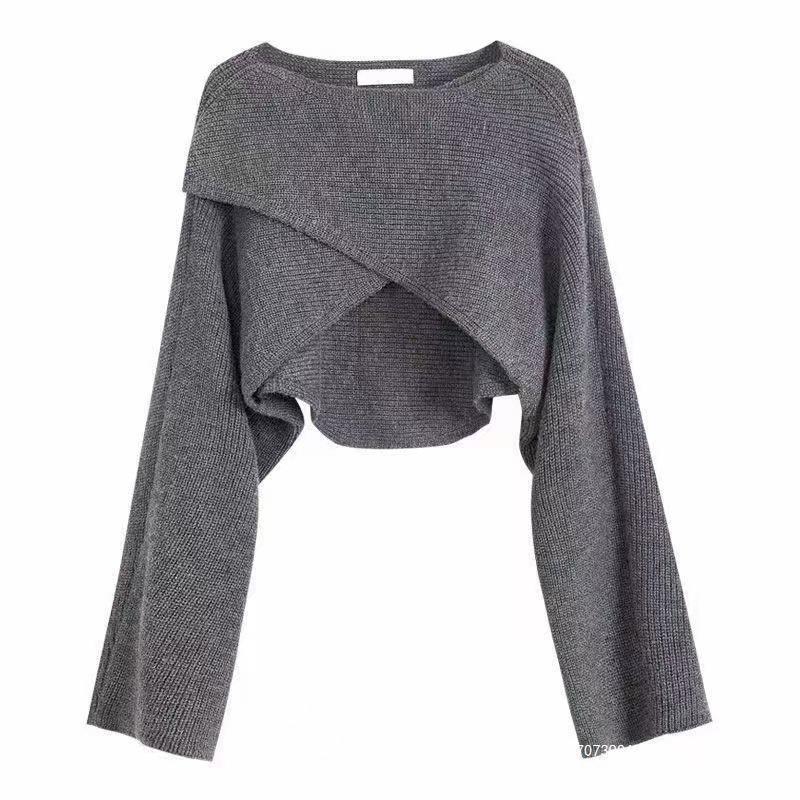 Women's casual cropped sweater with asymmetrical cut and textured surface NOVAE
