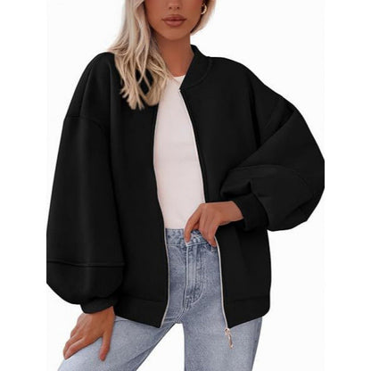 Women's casual oversized jacket with zipper and balloon sleeves NOVAE