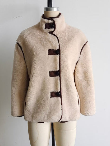 Women's teddy fleece jacket with stylish stand-up collar and practical pockets NOVAE