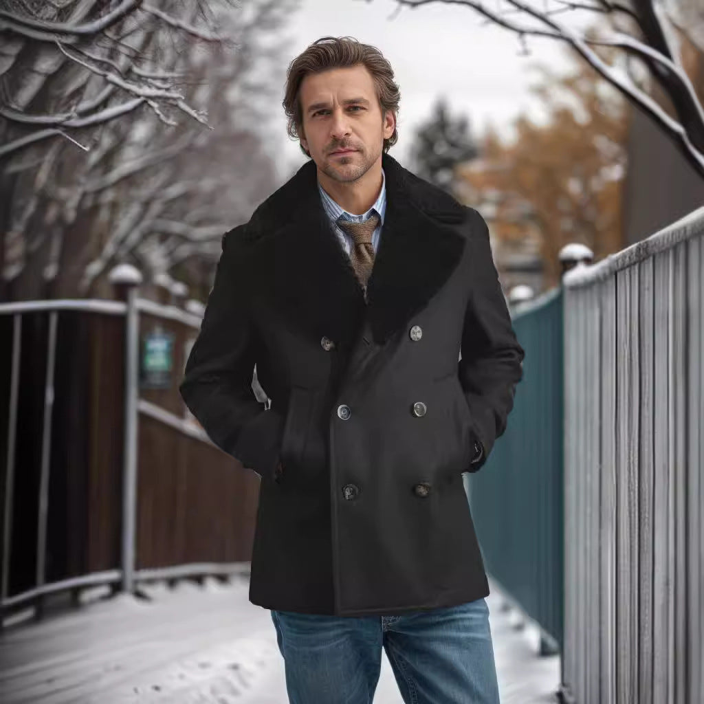 Men's wool coat with contrasting collar NOVAE