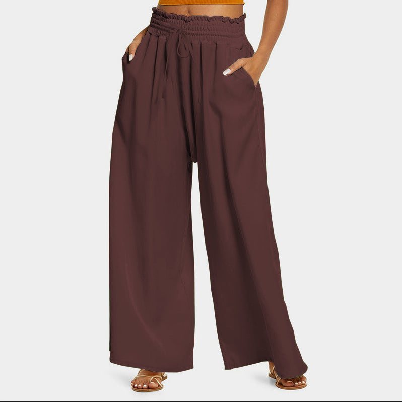 Women's wide-leg palazzo trousers with elasticated waistband and practical pockets NOVAE