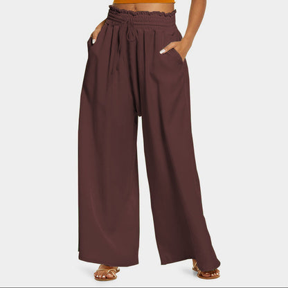 Women's wide-leg palazzo trousers with elasticated waistband and practical pockets NOVAE