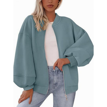 Women's casual oversized jacket with zipper and balloon sleeves NOVAE