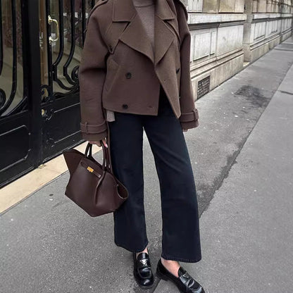 Women's cropped trench jacket with adjustable belt and double-button design NOVAE