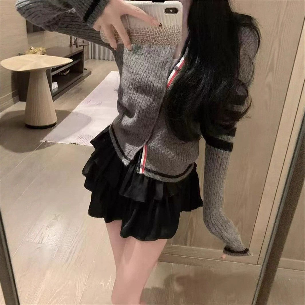 Women's casual cardigan with fashionable accents and contrasting details NOVAE