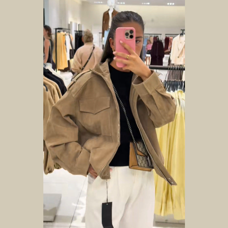 Women's Casual Suede Jacket with Practical Pockets and Modern Cut NOVAE