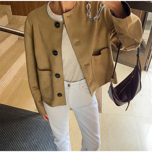 Women's elegant suede jacket with button placket NOVAE