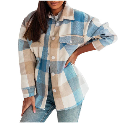 Women's Checked Overshirt Jacket with Chest Pockets NOVAE