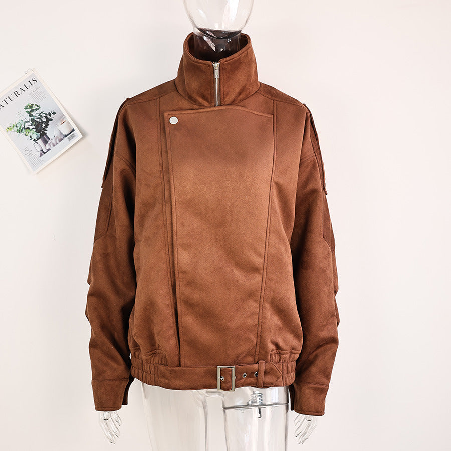 Women's faux leather jacket with a modern stand-up collar and practical zip pockets NOVAE