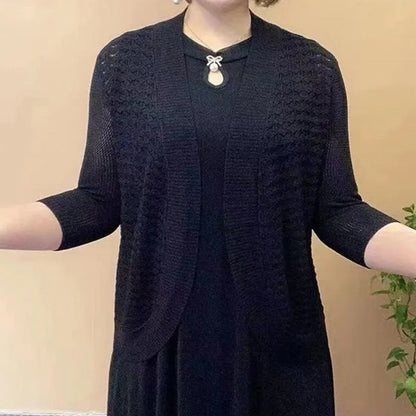 Women's cardigan with 3/4 sleeves and textured pattern NOVAE