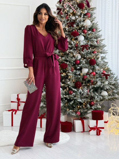 Women's Elegant Jumpsuit with Waist Belt and Wide Leg NOVAE
