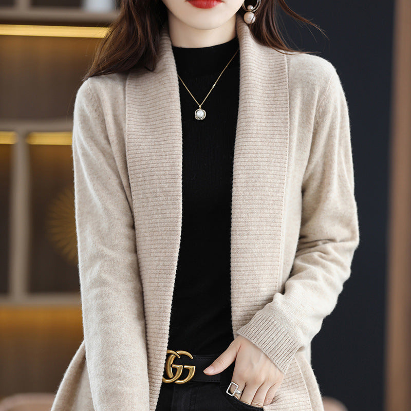 Women's cardigan with elegant ribbed texture and open cut NOVAE