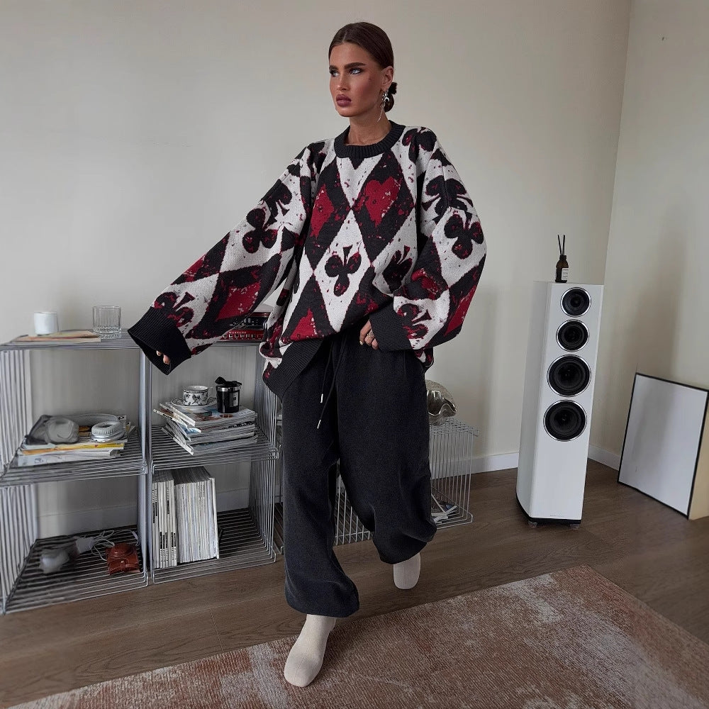 Women's oversized sweater with creative patterns and a wide cut NOVAE