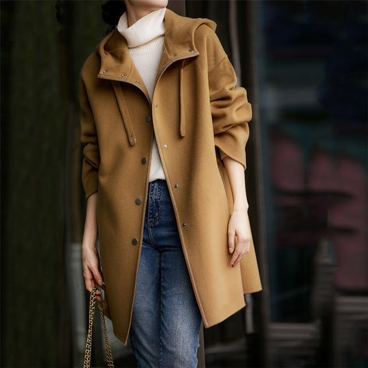 Women's Flowing Transitional Jacket with Hood and Snap Button Closure NOVAE